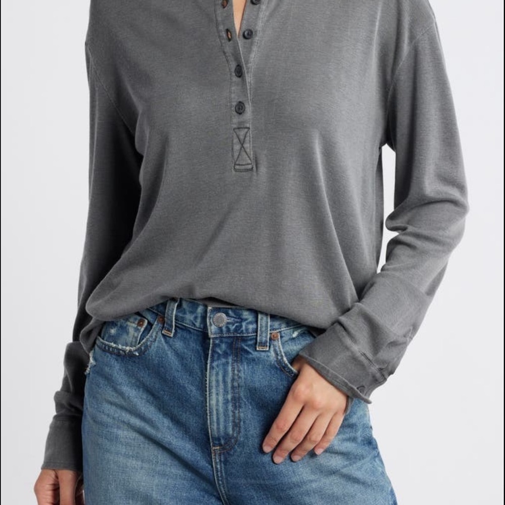 Treasure & Bond Boxy Henley, BLACK JET, Size Large, NWT - Picture 2 of 7